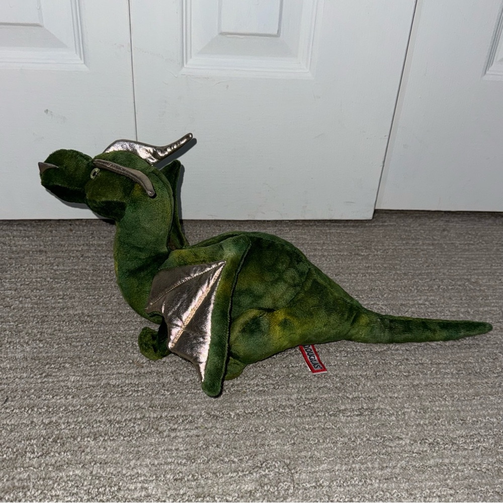 Douglas Green Dragon Plush Stuffed Animal Silver Wings Horns Fantasy Soft Toy - Picture 6 of 10
